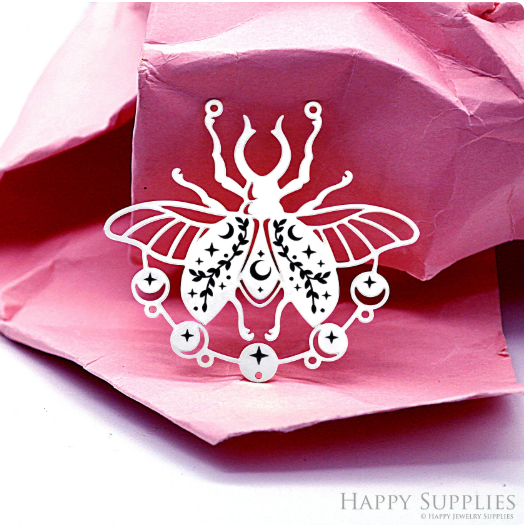 Making Jewelry Findings Raw Brass Bead Pendant Laser Cut Engraved Charm, Moth Stainless Steel Charms, Necklace Earrings (ERD436)