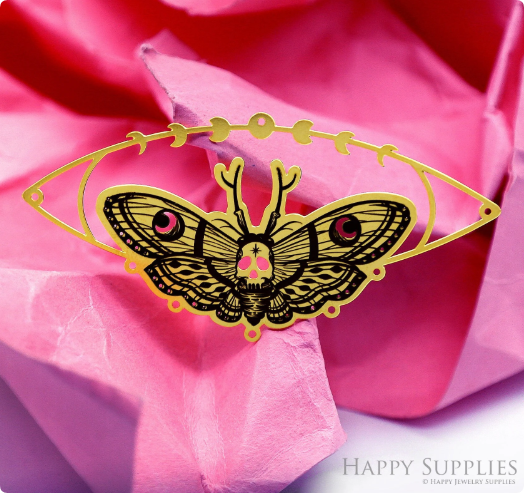 Making Jewelry Findings Raw Brass Bead Pendant Laser Cut Engraved Charm, Moth Stainless Steel Charms, Necklace Earrings (ERD445)