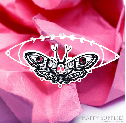 Making Jewelry Findings Raw Brass Bead Pendant Laser Cut Engraved Charm, Moth Stainless Steel Charms, Necklace Earrings (ERD445)