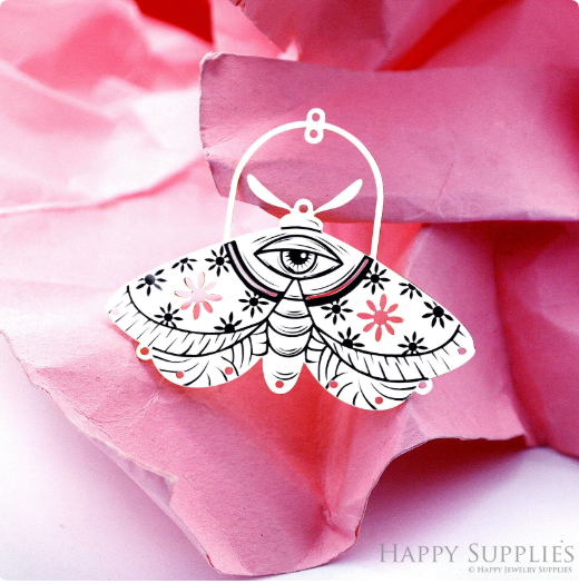 Making Jewelry Findings Raw Brass Bead Pendant Laser Cut Engraved Charm, Moth Stainless Steel Charms, Necklace Earrings (ERD451)