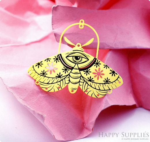 Making Jewelry Findings Raw Brass Bead Pendant Laser Cut Engraved Charm, Moth Stainless Steel Charms, Necklace Earrings (ERD451)