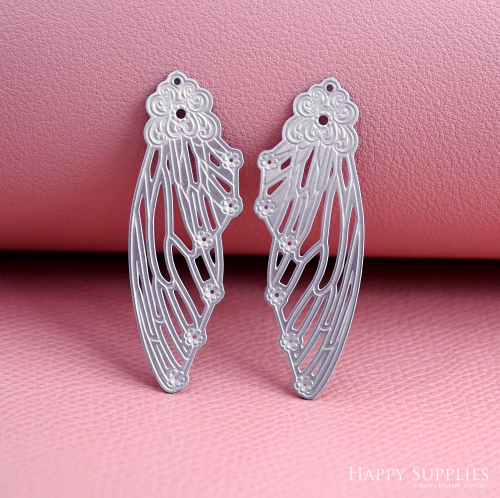 Corroded Stainless Steel Jewelry Charms, Wings Brass Charms, Earring Charms, Etched Silver Jewelry Pendants, Etched Brass Jewelry Findings, Jewelry Wholesale (SSB1182)