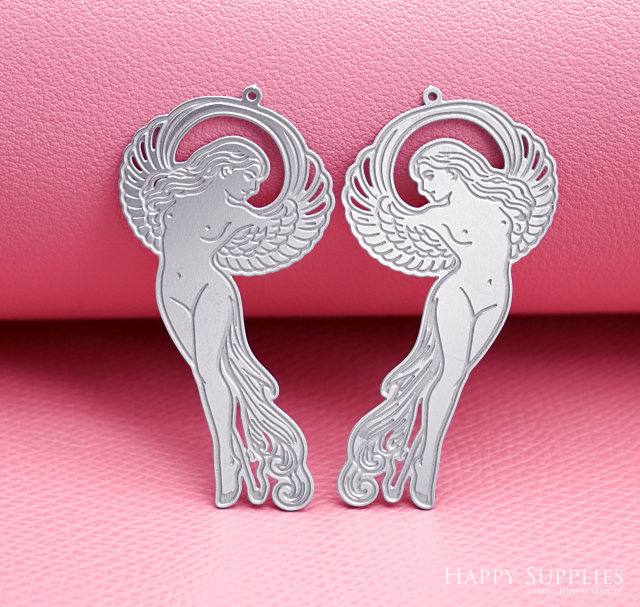 Corroded Stainless Steel Jewelry Charms, Angel Brass Charms, Earring Charms, Etched Silver Jewelry Pendants, Etched Brass Jewelry Findings, Jewelry Wholesale (SSB1183)