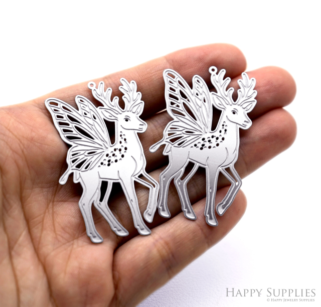 Corroded Stainless Steel Jewelry Charms, Deer Brass Charms, Earring Charms, Etched Silver Jewelry Pendants, Etched Brass Jewelry Findings, Jewelry Wholesale (SSB1184)