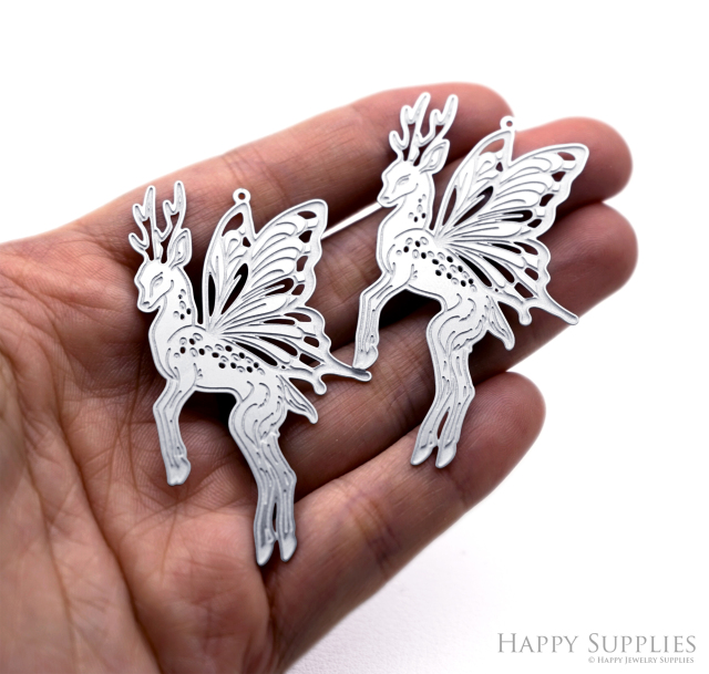 Corroded Stainless Steel Jewelry Charms, Deer Brass Charms, Earring Charms, Etched Silver Jewelry Pendants, Etched Brass Jewelry Findings, Jewelry Wholesale (SSB1185)
