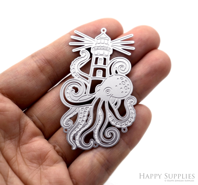 Corroded Stainless Steel Jewelry Charms, Octopus Brass Charms, Earring Charms, Etched Silver Jewelry Pendants, Etched Brass Jewelry Findings, Jewelry Wholesale (SSB1187)