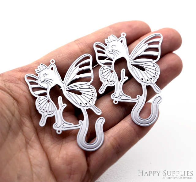 Corroded Stainless Steel Jewelry Charms, Cat Brass Charms, Earring Charms, Etched Silver Jewelry Pendants, Etched Brass Jewelry Findings, Jewelry Wholesale (SSB1186)