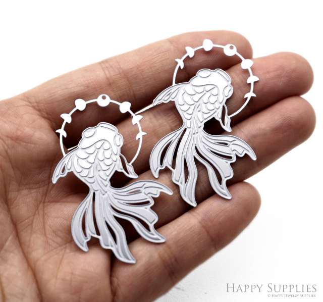 Corroded Stainless Steel Jewelry Charms, Fish Brass Charms, Earring Charms, Etched Silver Jewelry Pendants, Etched Brass Jewelry Findings, Jewelry Wholesale (SSB1191)