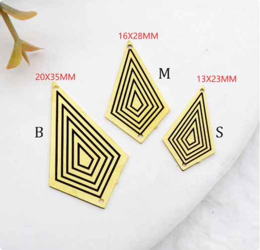 Making Jewelry Findings Raw Brass Bead Pendant Laser Cut Engraved Charm, Geometric Stainless Steel Charms, Necklace Earrings (ERD382)