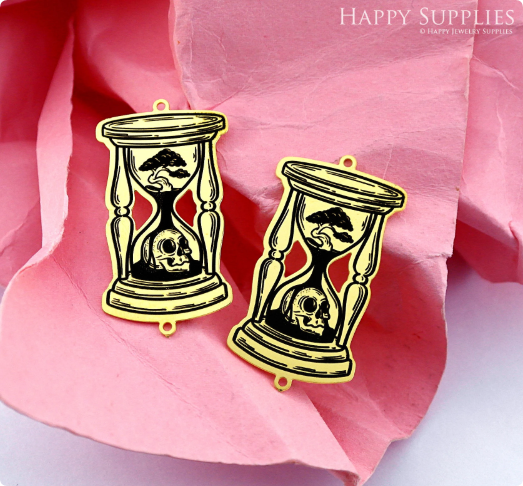 Making Jewelry Findings Raw Brass Bead Pendant Laser Cut Engraved Charm, Hourglass Stainless Steel Charms, Necklace Earrings (ERD384)