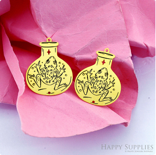 Making Jewelry Findings Raw Brass Bead Pendant Laser Cut Engraved Charm, Frog Stainless Steel Charms, Necklace Earrings (ERD386)