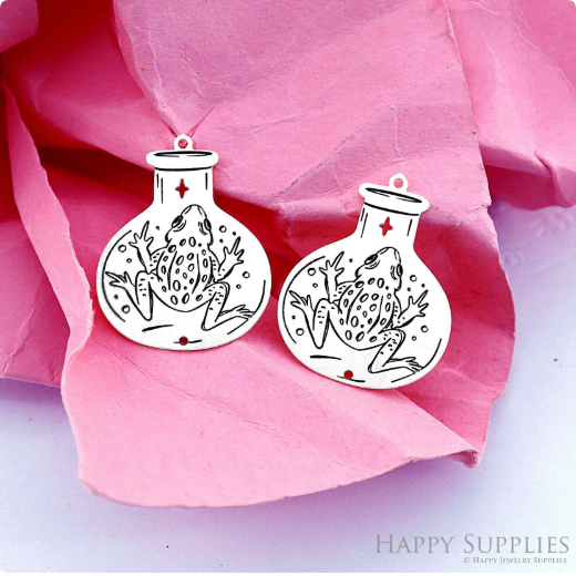 Making Jewelry Findings Raw Brass Bead Pendant Laser Cut Engraved Charm, Frog Stainless Steel Charms, Necklace Earrings (ERD386)