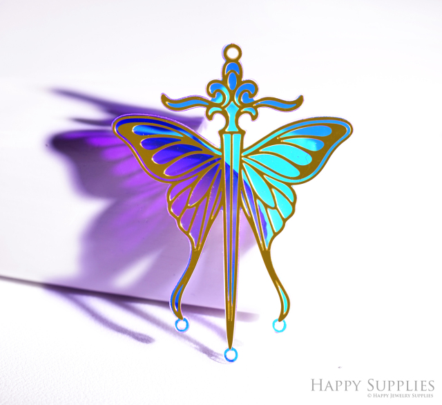 2pcs Rainbow Butterfly Charm,Brass Prism Charm,Iridescent Sword Pendant,Butterfly Connector, DIY Jewelry Making Supplie,Sword Suncatchers (Q121)