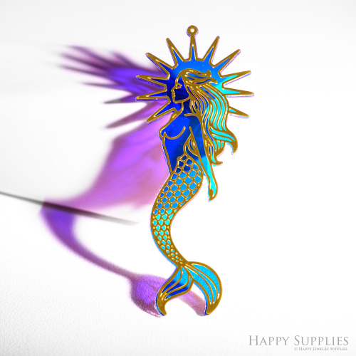 2pcs Rainbow Mermaid Charm, Brass Prism Charm, Iridescent Mermaid Light Catcher, Mermaid for DIY Suncatchers, Window Hanging Decor (Q122)