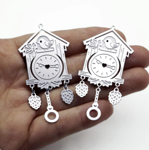 8pcs(1set) Corroded Stainless Steel Jewelry Charms, Cuckoo Clock, Bird House Brass Charms, Etched Charms, Corroded Silver Jewelry Findings, Etched Pendants Jewelry Wholesale (SSB1212)