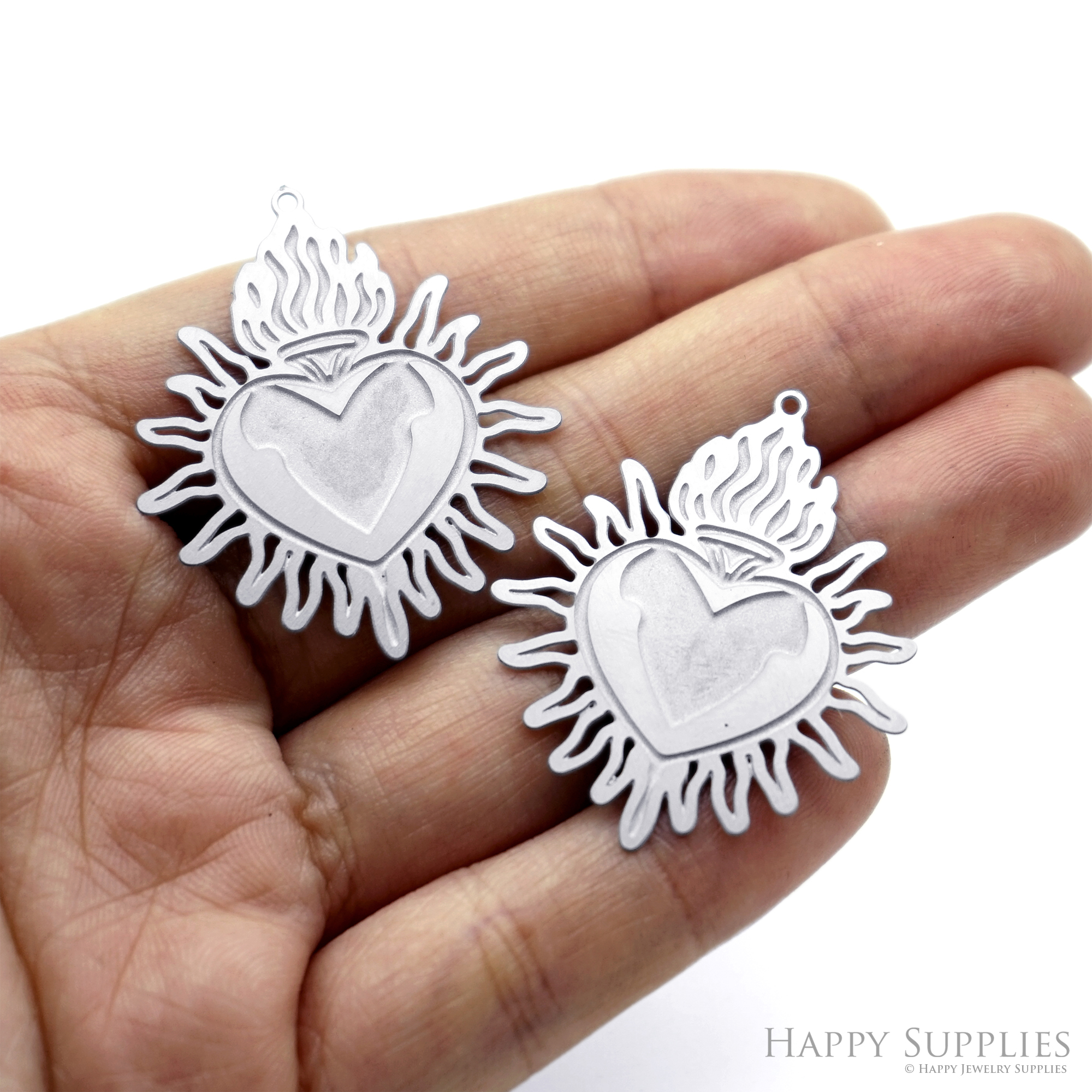 Corroded Stainless Steel Jewelry Charms, Milagro Heart Brass Charms, Earring Charms, Etched Silver Jewelry Pendants, Etched Brass Jewelry Findings, Jewelry Wholesale (SSB1202)