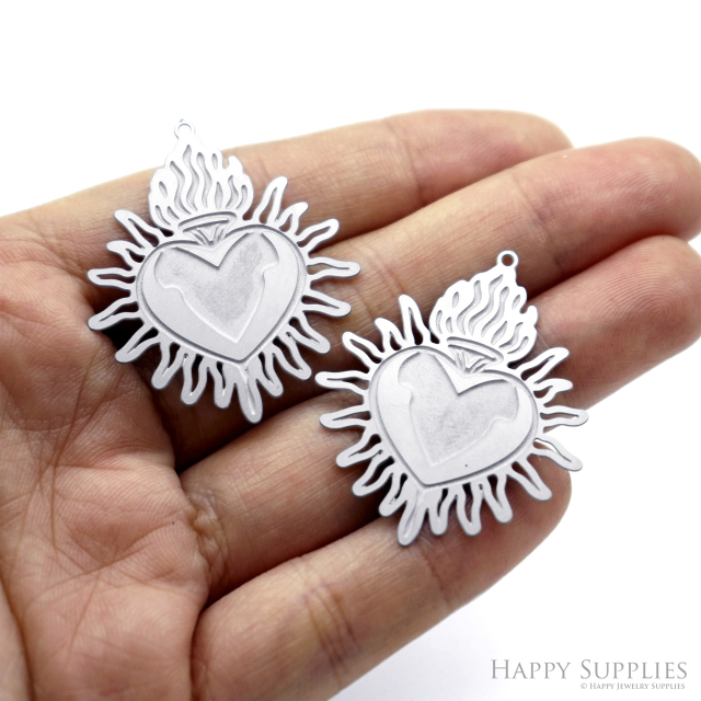 Corroded Stainless Steel Jewelry Charms, Milagro Heart Brass Charms, Earring Charms, Etched Silver Jewelry Pendants, Etched Brass Jewelry Findings, Jewelry Wholesale (SSB1202)