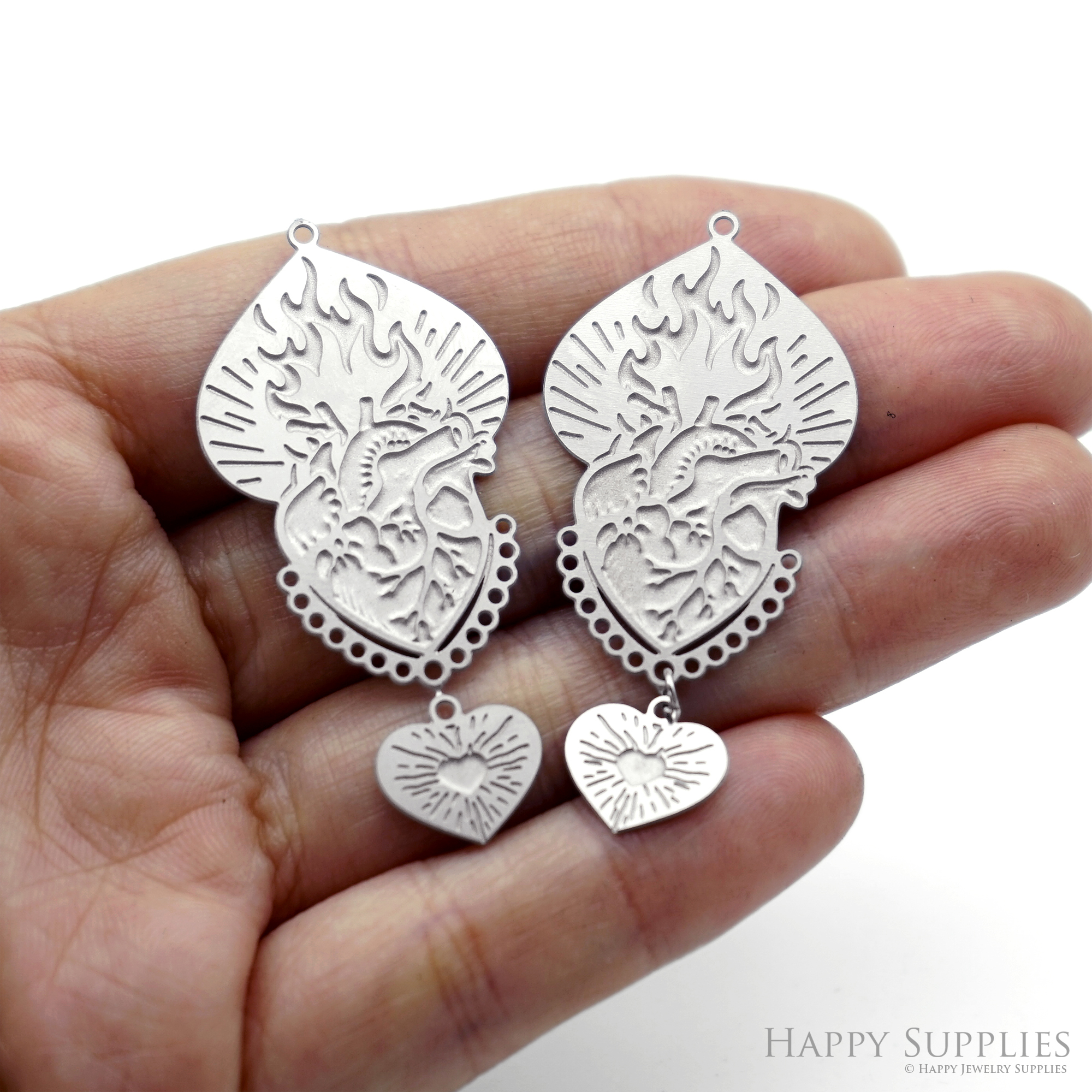Corroded Stainless Steel Jewelry Charms, Milagro Heart Brass Charms, Earring Charms, Etched Silver Jewelry Pendants, Etched Brass Jewelry Findings, Jewelry Wholesale (SSB1201)