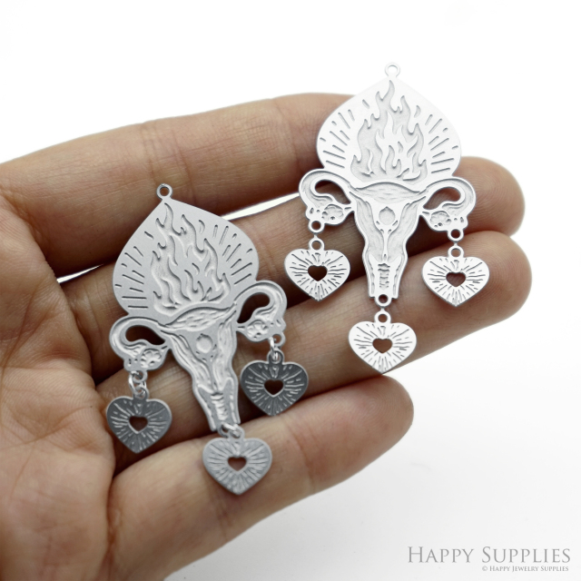 Corroded Stainless Steel Jewelry Charms, Milagro Heart Brass Charms, Earring Charms, Etched Silver Jewelry Pendants, Etched Brass Jewelry Findings, Jewelry Wholesale (SSB1201)
