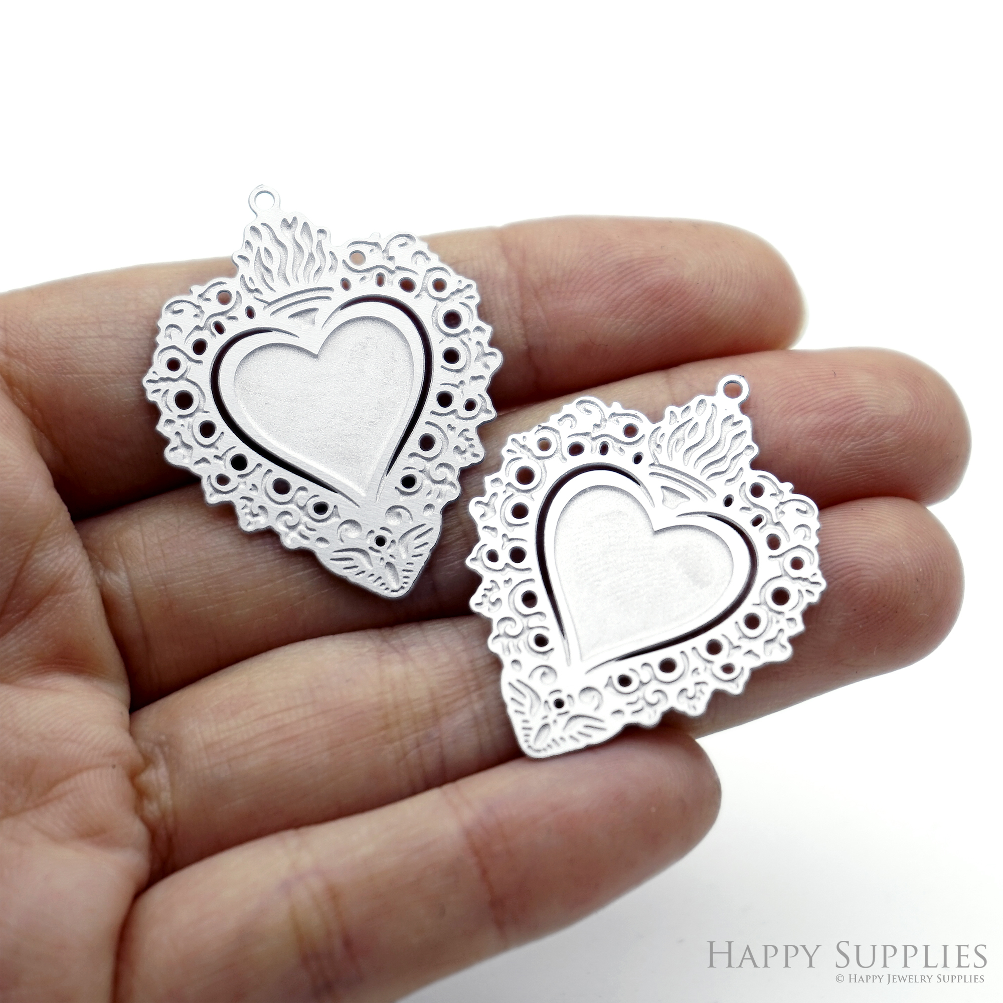 Corroded Stainless Steel Jewelry Charms, Milagro Heart Brass Charms, Earring Charms, Etched Silver Jewelry Pendants, Etched Brass Jewelry Findings, Jewelry Wholesale (SSB1200)