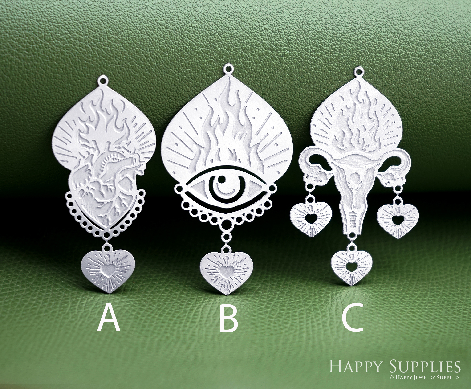 Corroded Stainless Steel Jewelry Charms, Milagro Heart Brass Charms, Earring Charms, Etched Silver Jewelry Pendants, Etched Brass Jewelry Findings, Jewelry Wholesale (SSB1201)