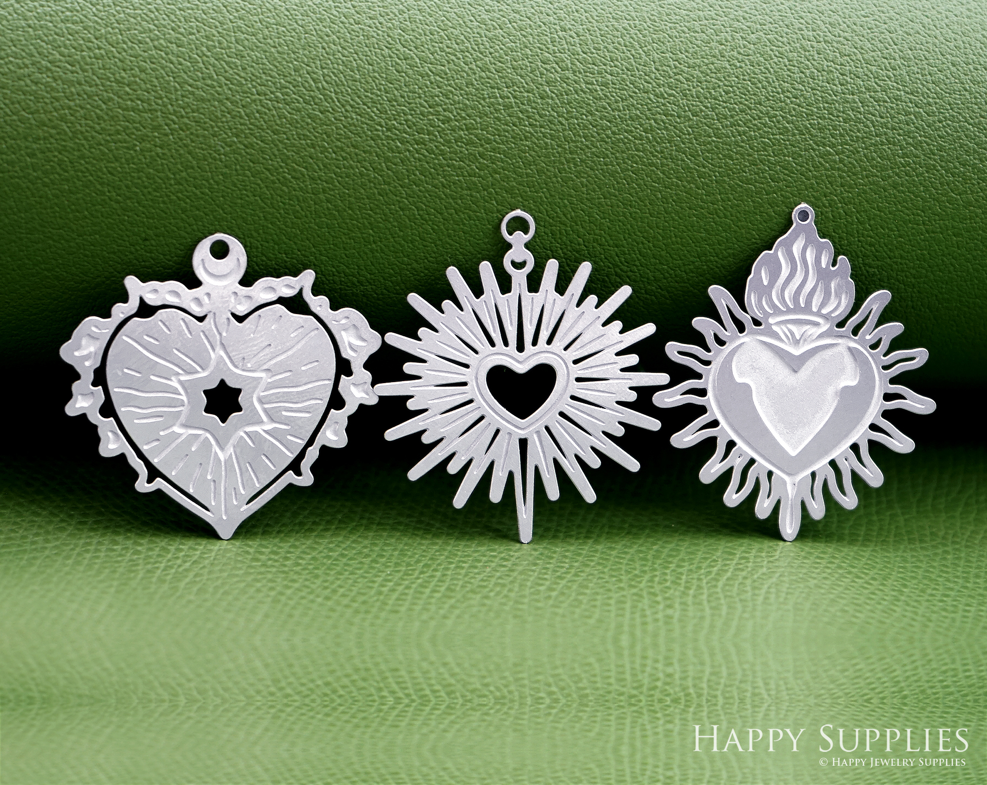 Corroded Stainless Steel Jewelry Charms, Milagro Heart Brass Charms, Earring Charms, Etched Silver Jewelry Pendants, Etched Brass Jewelry Findings, Jewelry Wholesale (SSB1202)