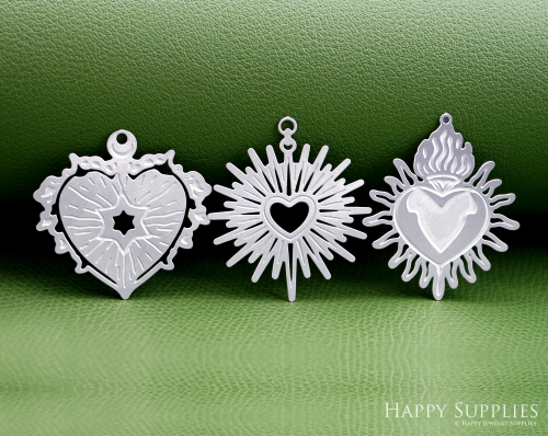 Corroded Stainless Steel Jewelry Charms, Milagro Heart Brass Charms, Earring Charms, Etched Silver Jewelry Pendants, Etched Brass Jewelry Findings, Jewelry Wholesale (SSB1202)