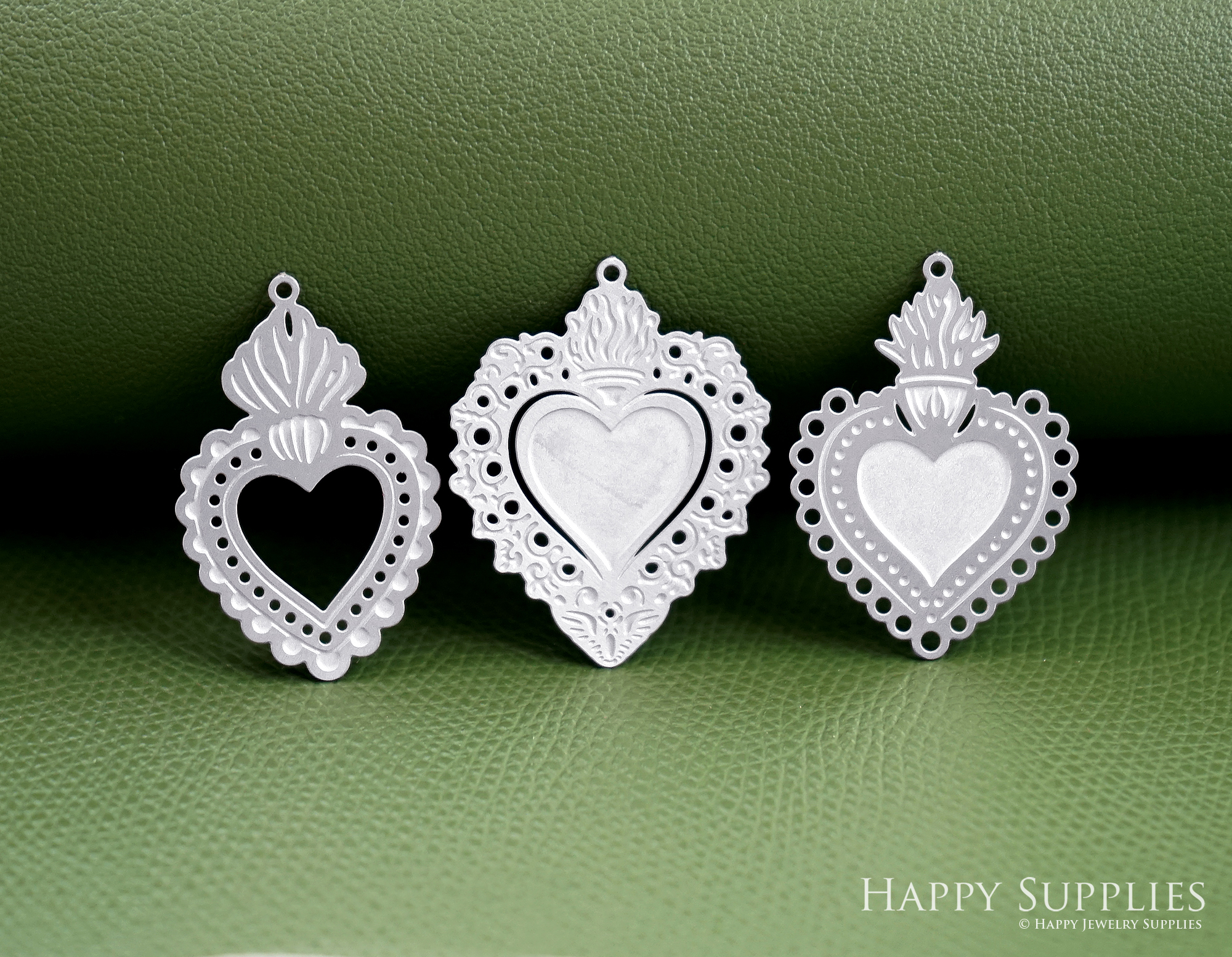 Corroded Stainless Steel Jewelry Charms, Milagro Heart Brass Charms, Earring Charms, Etched Silver Jewelry Pendants, Etched Brass Jewelry Findings, Jewelry Wholesale (SSB1200)
