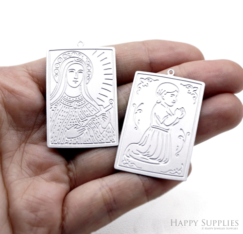 Corroded Stainless Steel Religious Charm, Virgin Mary Angel Brass Charms, Earring Charms, Etched Silver Jewelry Pendants, Etched Brass Jewelry Findings, Jewelry Wholesale (SSB1203)
