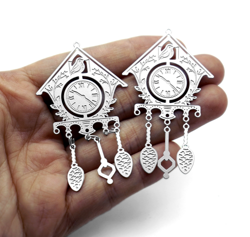 8pcs(1set) Corroded Stainless Steel Jewelry Charms, Cuckoo Clock, Bird House Brass Charms, Etched Charms, Corroded Silver Jewelry Findings, Etched Pendants Jewelry Wholesale (SSB1219)