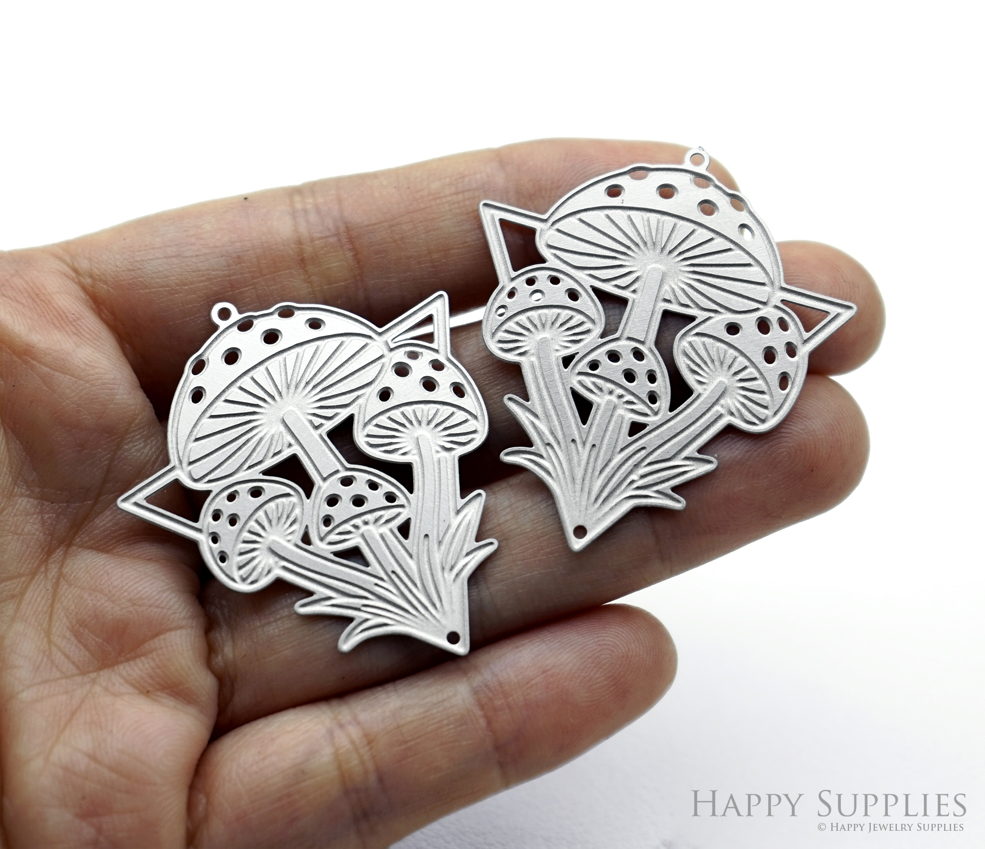 Corroded Stainless Steel Charm, Mushroom Brass Charms, Earring Charms, Etched Silver Jewelry Pendants, Etched Brass Jewelry Findings, Jewelry Wholesale (SSB1207)