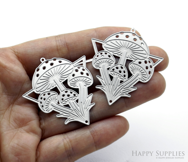 Corroded Stainless Steel Charm, Mushroom Brass Charms, Earring Charms, Etched Silver Jewelry Pendants, Etched Brass Jewelry Findings, Jewelry Wholesale (SSB1207)
