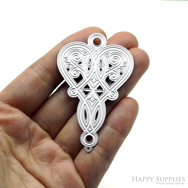 Corroded Stainless Steel Charm, Heart Brass Charms, Earring Charms, Etched Silver Jewelry Pendants, Etched Brass Jewelry Findings, Jewelry Wholesale (SSB1208)