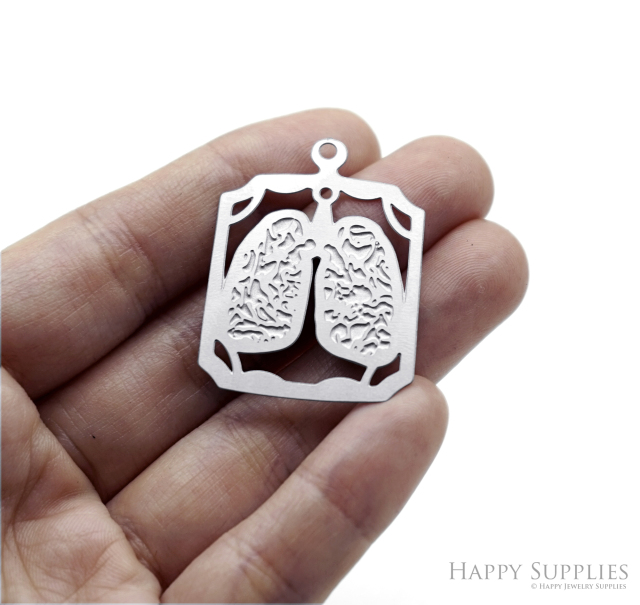 Corroded Stainless Steel Charm, Anatomical Lung Brass Charms, Earring Charms, Etched Silver Jewelry Pendants, Etched Brass Jewelry Findings, Jewelry Wholesale (SSB1205)