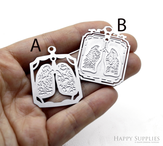 Corroded Stainless Steel Charm, Anatomical Lung Brass Charms, Earring Charms, Etched Silver Jewelry Pendants, Etched Brass Jewelry Findings, Jewelry Wholesale (SSB1205)