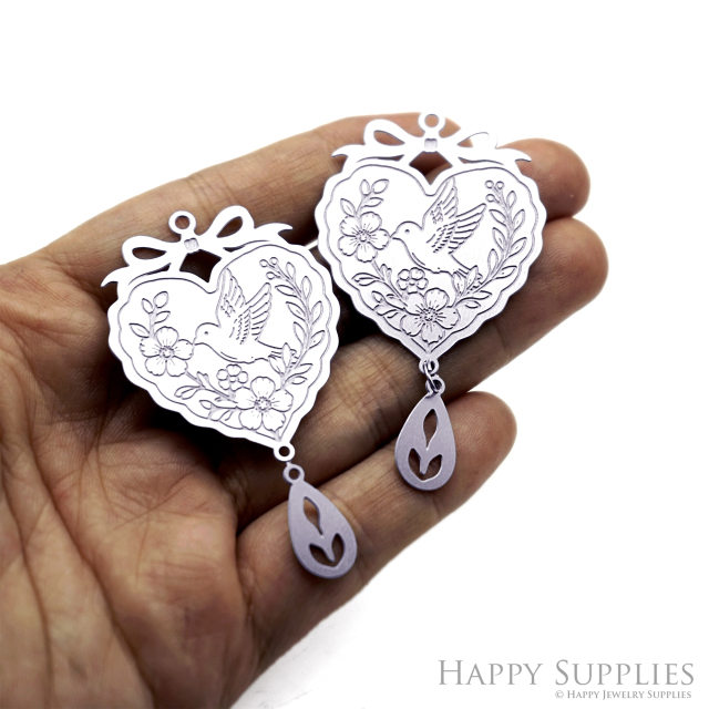 Corroded Stainless Steel Charm, Heart Brass Charms, Earring Charms, Etched Silver Jewelry Pendants, Etched Brass Jewelry Findings, Jewelry Wholesale (SSB1224)