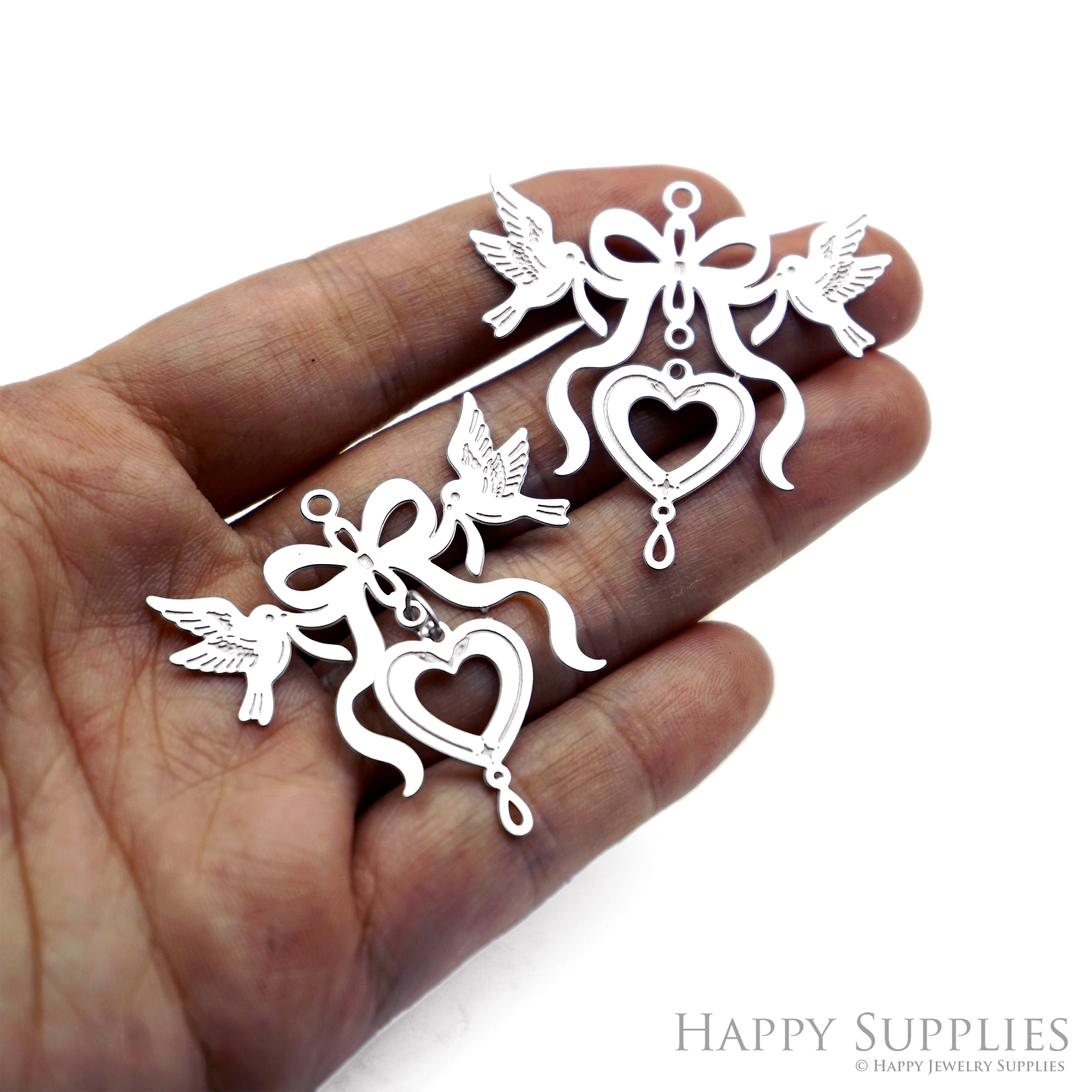 4pcs(1set) Corroded Stainless Steel Jewelry Charms, Bow Brass Charms, Etched Charms, Corroded Silver Jewelry Findings, Etched Pendants Jewelry Wholesale (SSB1229)