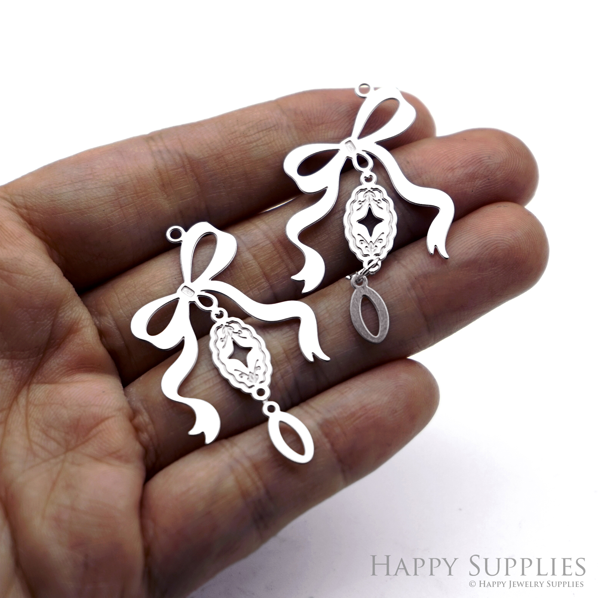 4pcs(1set) Corroded Stainless Steel Jewelry Charms, Bow Brass Charms, Etched Charms, Corroded Silver Jewelry Findings, Etched Pendants Jewelry Wholesale (SSB1229)