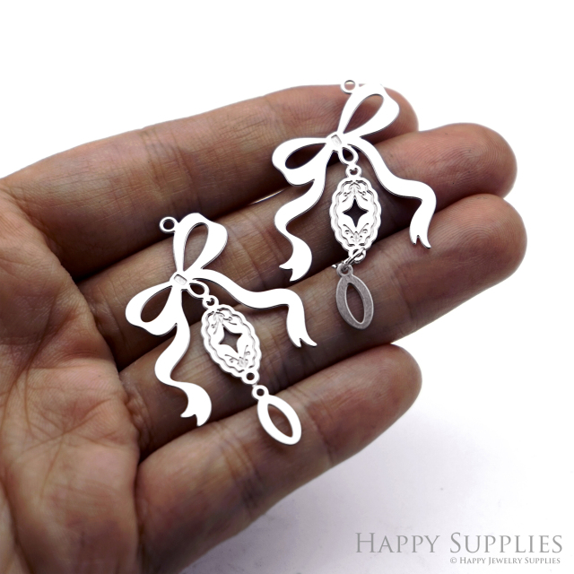 4pcs(1set) Corroded Stainless Steel Jewelry Charms, Bow Brass Charms, Etched Charms, Corroded Silver Jewelry Findings, Etched Pendants Jewelry Wholesale (SSB1229)