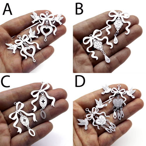 4pcs(1set) Corroded Stainless Steel Jewelry Charms, Bow Brass Charms, Etched Charms, Corroded Silver Jewelry Findings, Etched Pendants Jewelry Wholesale (SSB1229)