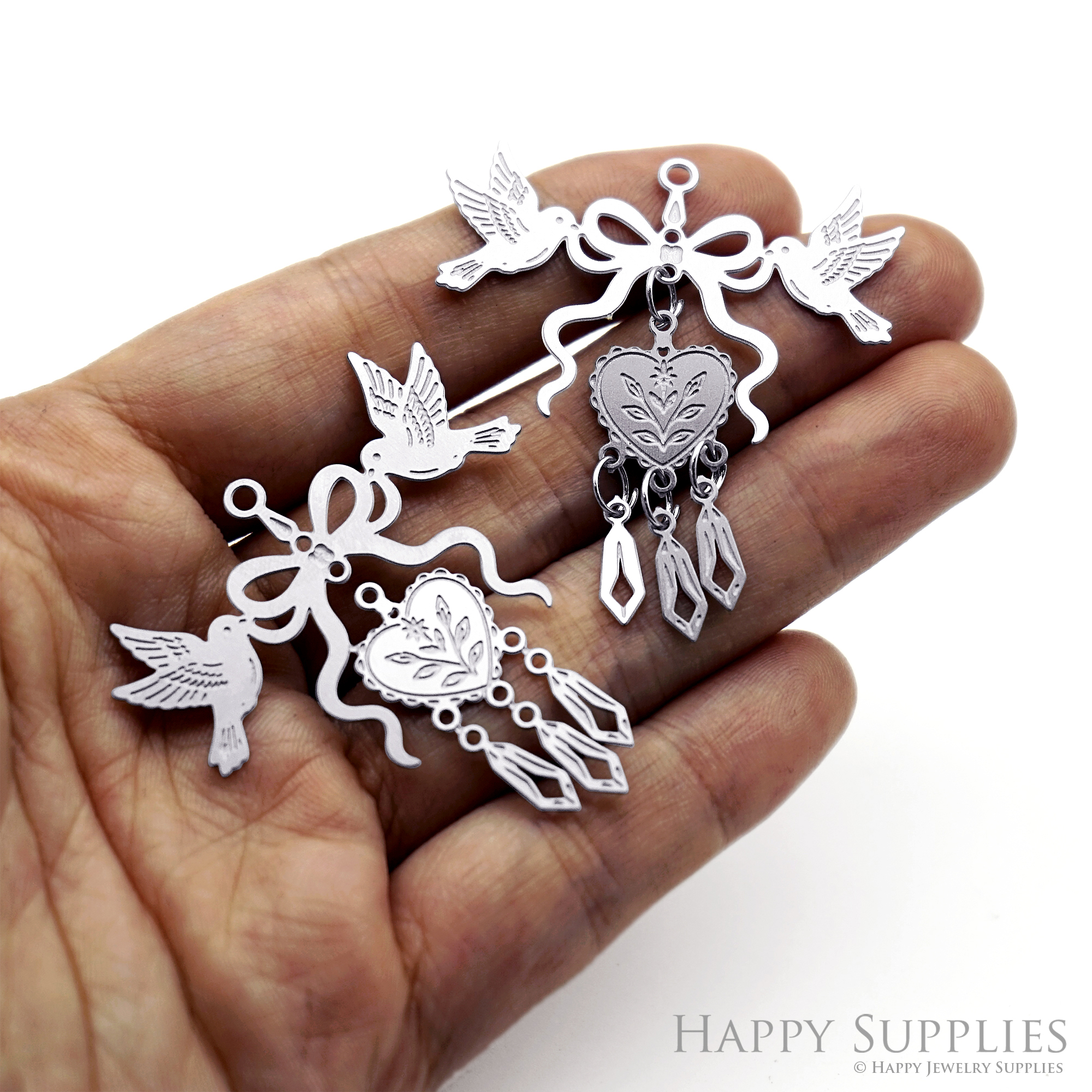 4pcs(1set) Corroded Stainless Steel Jewelry Charms, Bow Brass Charms, Etched Charms, Corroded Silver Jewelry Findings, Etched Pendants Jewelry Wholesale (SSB1229)