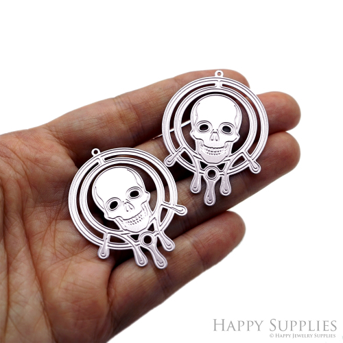 Corroded Stainless Steel Charm, Skull Brass Charms, Earring Charms, Etched Silver Jewelry Pendants, Etched Brass Jewelry Findings, Jewelry Wholesale (SSB1233)