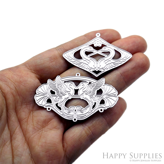 Corroded Stainless Steel Charm, Heron Brass Charms, Earring Charms, Etched Silver Jewelry Pendants, Etched Brass Jewelry Findings, Jewelry Wholesale (SSB1230)