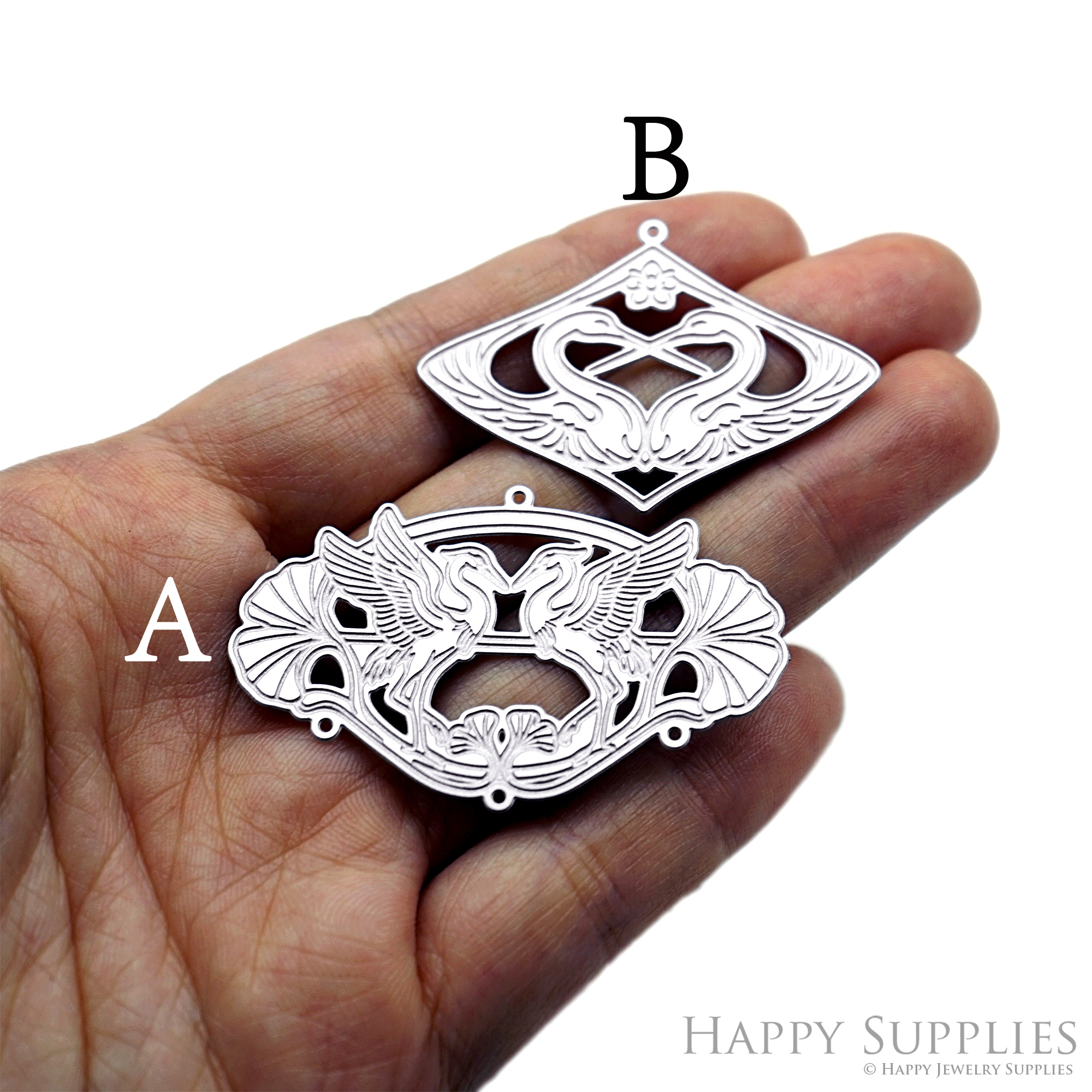 Corroded Stainless Steel Charm, Heron Brass Charms, Earring Charms, Etched Silver Jewelry Pendants, Etched Brass Jewelry Findings, Jewelry Wholesale (SSB1230)