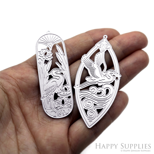 Corroded Stainless Steel Charm, Heron Brass Charms, Earring Charms, Etched Silver Jewelry Pendants, Etched Brass Jewelry Findings, Jewelry Wholesale (SSB1231)