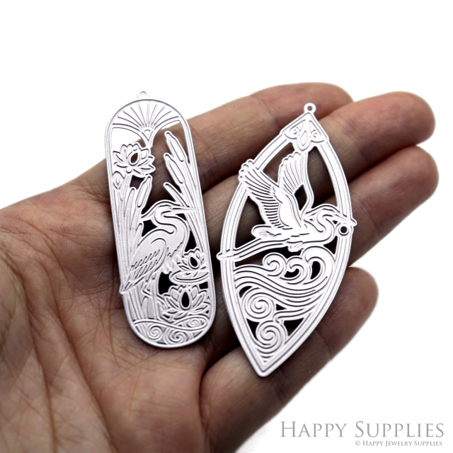 Corroded Stainless Steel Charm, Heron Brass Charms, Earring Charms, Etched Silver Jewelry Pendants, Etched Brass Jewelry Findings, Jewelry Wholesale (SSB1231)