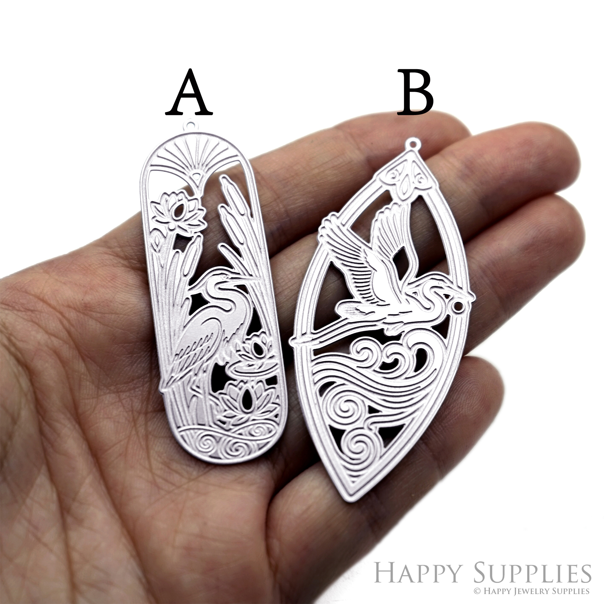 Corroded Stainless Steel Charm, Heron Brass Charms, Earring Charms, Etched Silver Jewelry Pendants, Etched Brass Jewelry Findings, Jewelry Wholesale (SSB1231)