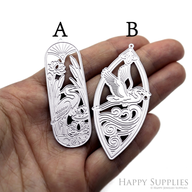Corroded Stainless Steel Charm, Heron Brass Charms, Earring Charms, Etched Silver Jewelry Pendants, Etched Brass Jewelry Findings, Jewelry Wholesale (SSB1231)