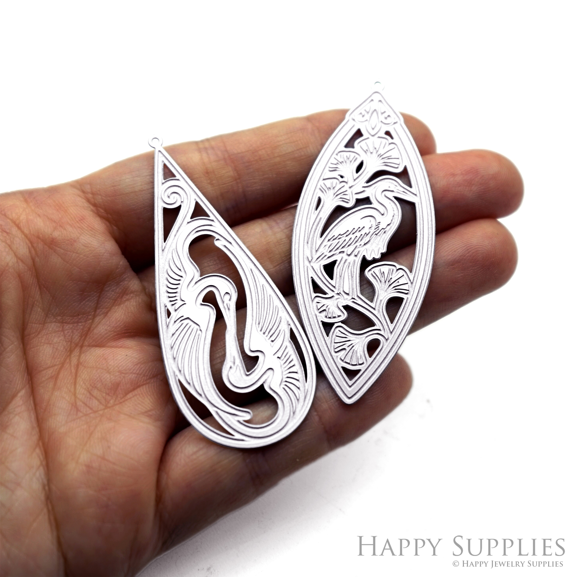 Corroded Stainless Steel Charm, Heron Brass Charms, Earring Charms, Etched Silver Jewelry Pendants, Etched Brass Jewelry Findings, Jewelry Wholesale (SSB1232)