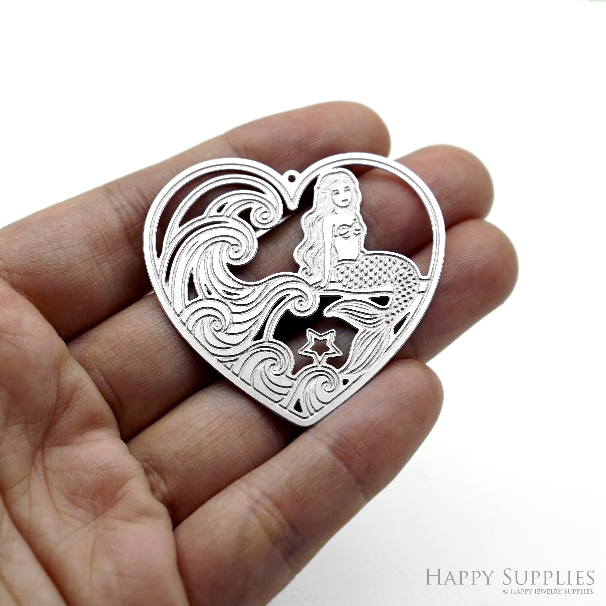 Corroded Stainless Steel Charm, Mermaid Heart Brass Charms, Earring Charms, Etched Silver Jewelry Pendants, Etched Brass Jewelry Findings, Jewelry Wholesale (SSB1210)